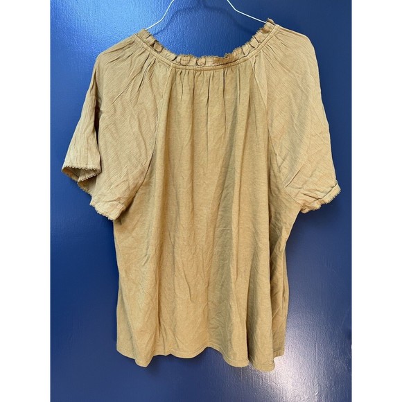 NWT J. Jill Top Women's LP Mustard Embroidered Floral Short Sleeve - Picture 5 of 5